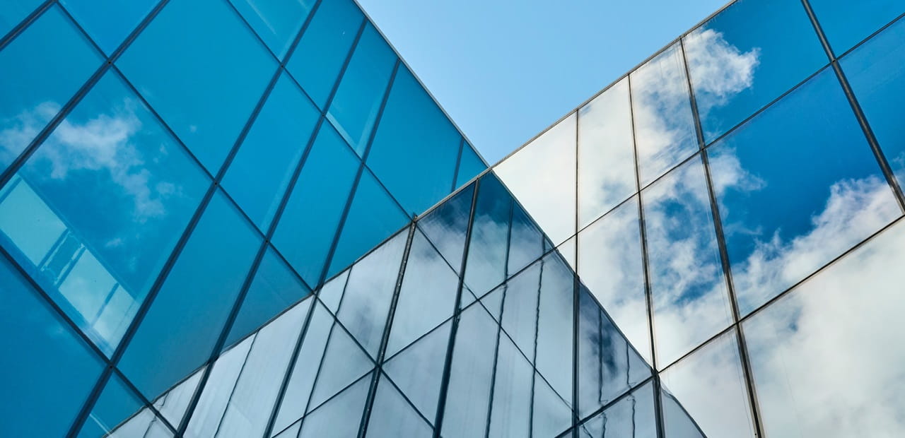 Abstract view of glass building.