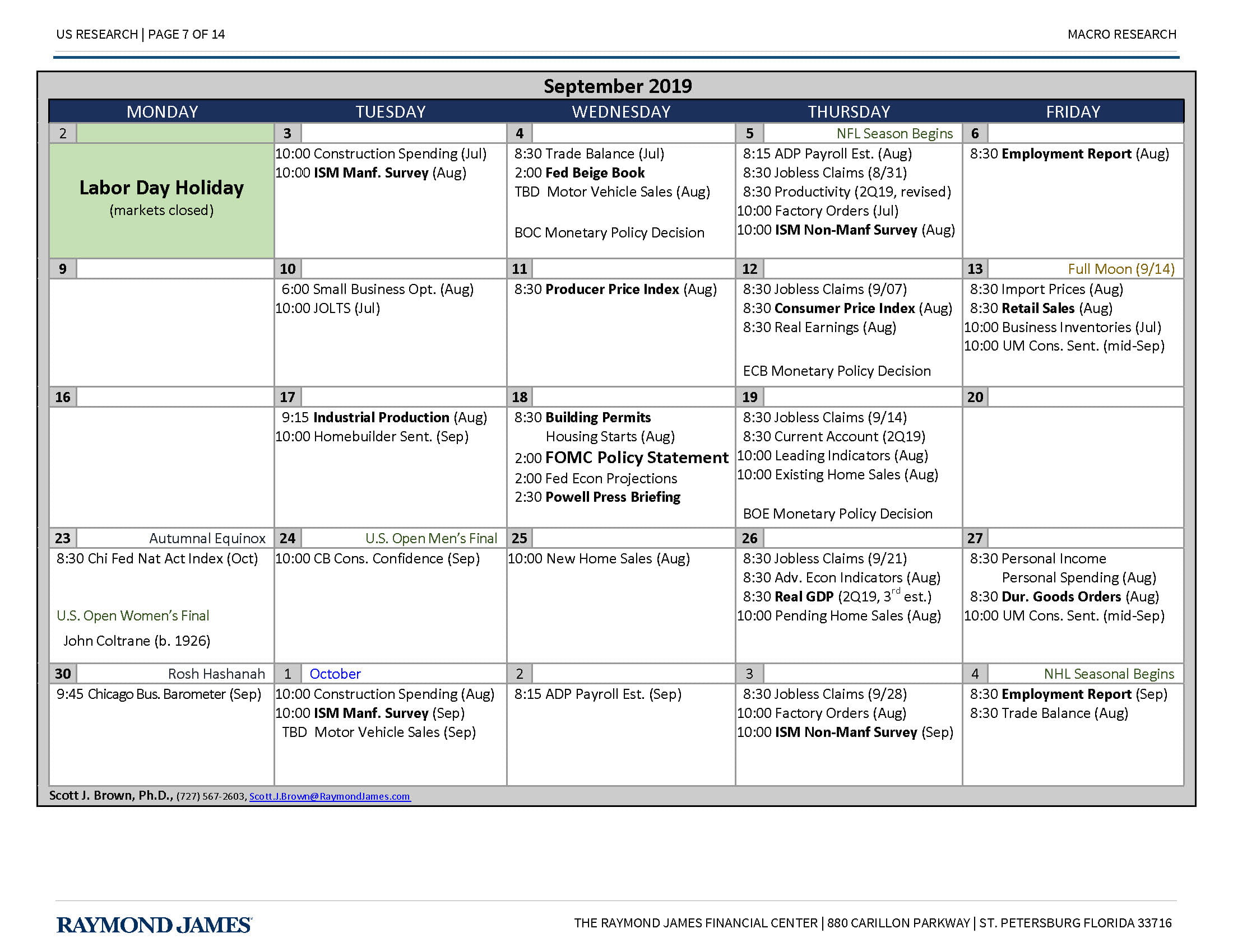 September Economic Calendar